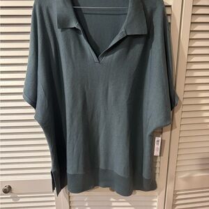 Soma Weekend Relaxed V-Neck Collared Top in Teal Blue
